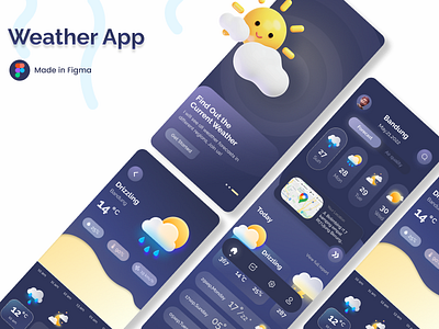 Weather App app design figma graphic design illustration indonesia mobile ui ux weather