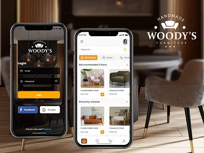 Woody's Furniture - Buy Handmade Furniture 3d animation app branding design ecommerce furniture furniture app furniture case study graphic design handmade furniture illustration logo motion graphics online furniture app typography ui ux vector