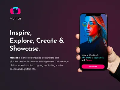 Montaz - Photo Editing App app app design branding design graphic design illustration image editing app logo mobile app photo app photo editing app pics art typography ui ux vector video app video editing app vn app web app