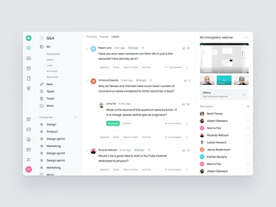 Webinar Admin admin admin panel answers comments dashboard interface moderator product question stream ui web web app web ui webinar