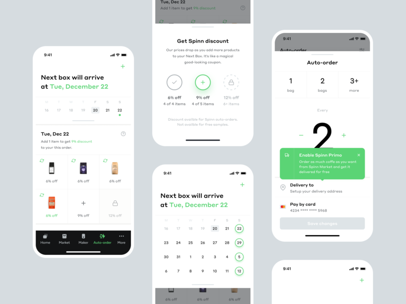 Coffee Beans Auto-order Exploration auto order coffee coffee app coffee bean coffee beans coffee cup coffee maker mobile app mobile design mobile ui order order bean spinn