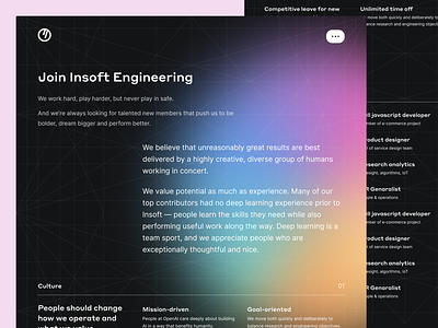 Insoft – Careers page in dark