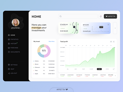 Investment service dashboard bitcoin crypto exchange cryptocurrency design ethereum graphic design investments ui vector