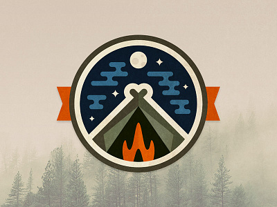 Camp Badge badge camp campfire camping fire icon shelter sky teepee tent vector