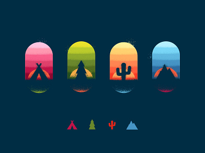 Nature Texture Set cactus camping desert grunge mountain splatter sunset tent texture vector