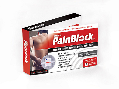 PainBlock Packaging box design electric graphic layout mockup package packaging pain product relief stim