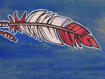 Feather blue feather ink pencil red sketch watercolor white