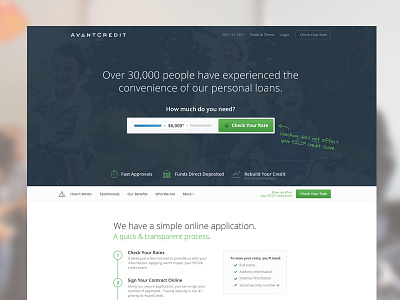 AvantCredit Landing Page avant credit form homepage landing long page