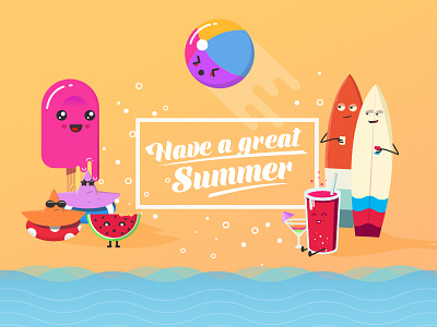 Summer Card beach cocktail drink ice cream melon summer surfboard watermelon