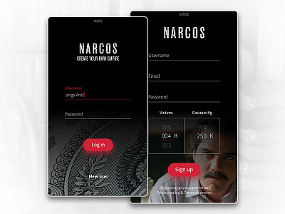 Sign up #dailyui #001 app dailyui interface log in narcos sign up ui