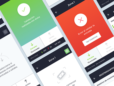 Ticket scan app access app color design party service ui ux validation vector