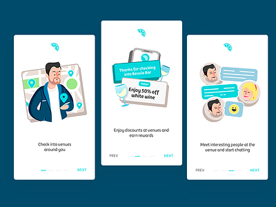 Onboarding [Social app] app color dailyui design friends icon illustration interface london onboarding party people ui ux venues walk through