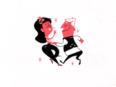 Lindy Hop - Swing Out black cartoon character design couple dance drawing duotone follower illustration jazz leader lindy hop modern music party red swing vintage