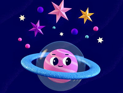 Sugar planet 🍬✨ 3d adobe adobedimension blue candy character color design graphic design illustration illustrator pink planet saturn star vector