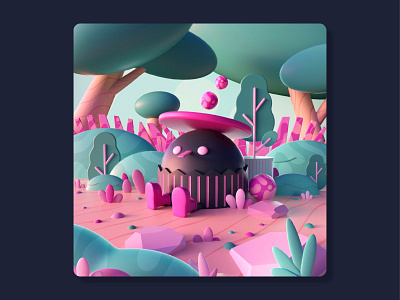 •Chilling in the forest• ⭐️🌳 3d 3d art art c4d character color colorful cute design forest graphic design illustration lowpoly mint nature octane pink plant rendering