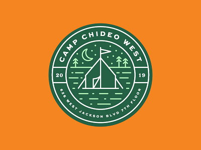 Camp Chideo West badge camping linework tent
