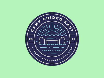 Camp Chideo East badge camping canoe linework