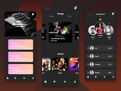 Concept app for Guitar Learning android app app design concept app dark concept app dark theme dark theme app guitar app design guitar learning ios app leaderboard leaderboard idea learn guitar mobile app mobile app design mobile application play guitar