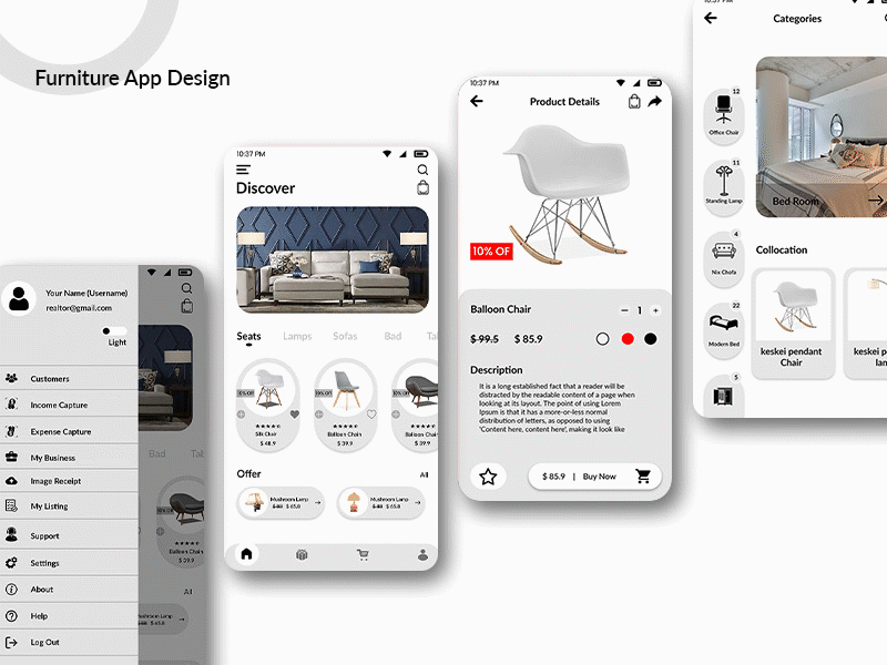 Furniture App design with night mode carft app ui design graphic design ui