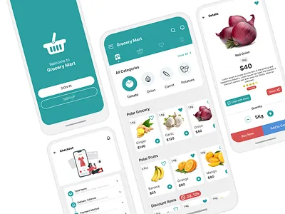 Online Grocery Mobile App UI Template annachi supermarket clone ui app ui design asda clone ui bigbasket clone ui clean app ui clean mobile ui flat ui kit gojek clone ui grocery store delivery app ui grofers clone ui happyfresh clone ui