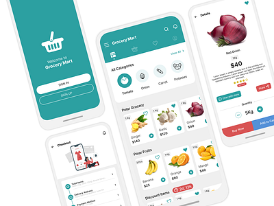 Online Grocery Mobile App UI Template annachi supermarket clone ui app ui design asda clone ui bigbasket clone ui clean app ui clean mobile ui flat ui kit gojek clone ui grocery store delivery app ui grofers clone ui happyfresh clone ui