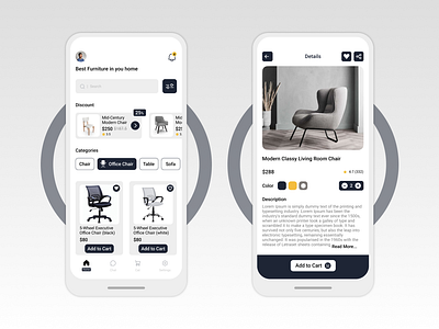 Online furniture mobile app UI kits
