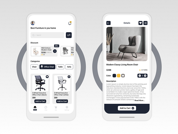 Online furniture mobile app UI kits by Ataullah Akram on Dribbble