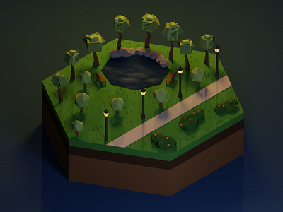 Low Poly Park at Night