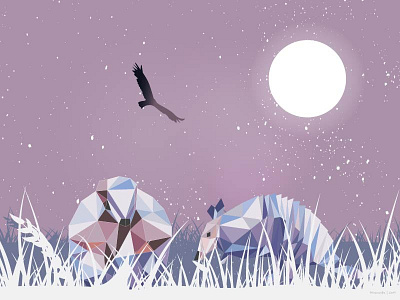 Armadillo in Fairy Night animal armadillo background fauna illustration lowpoly night pastel stars style vector wild