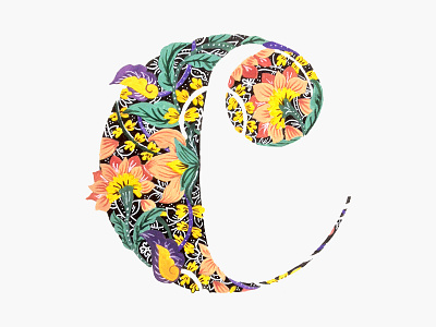 The Letter "C" batik double exposure ethnic floral flower font gouache hand drawn letter painting type typography