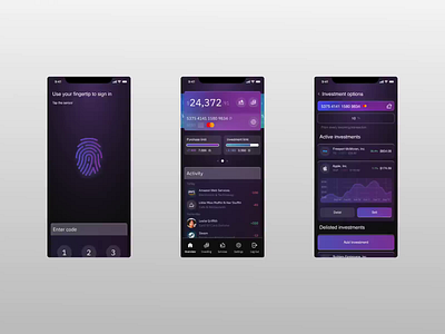 Bank app with investment options accounting after effects animation app application b2b b2c bank banking credit card design finances financial investment mobile motion stocks ui ux
