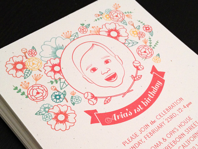 Aria's 1st Birthday baby birthday illustration invitation print vector