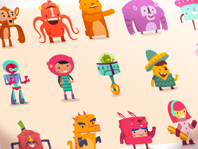 Hopscotch app characters animals characters childish cute funny illustrations kids monsters