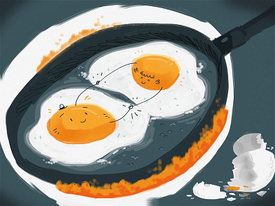 Egg Love (in a frying pan) character design concept eggs funny happy illustration love pan whimsical