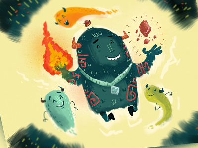 Wizard Monster character design earth elements fire funny magic medallion monster wizard