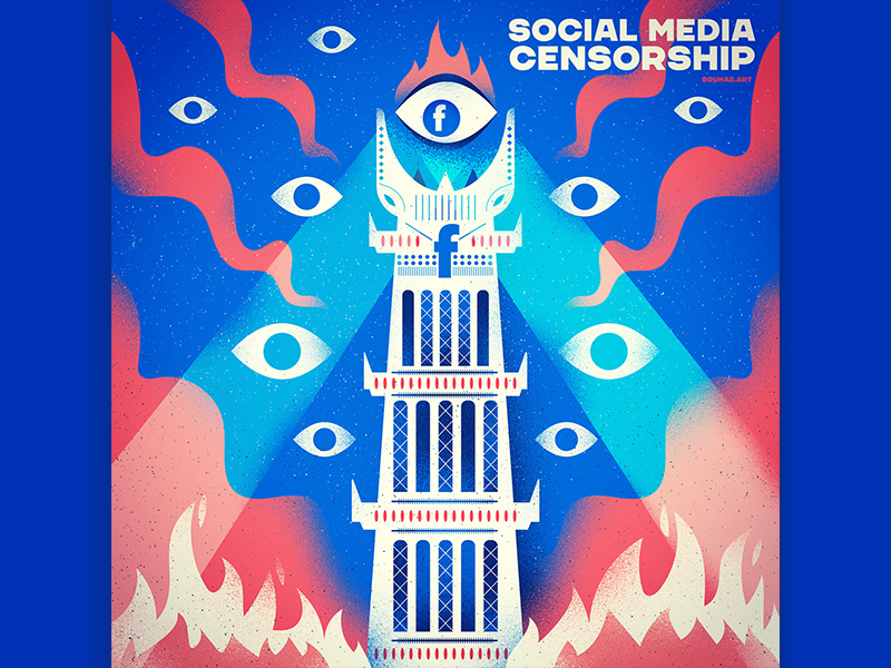:::Social Media Censorship n1 - The Eye of Facebook:: digital illustration eye facebook free speech illustration lord lordoftherings sauron social media tower