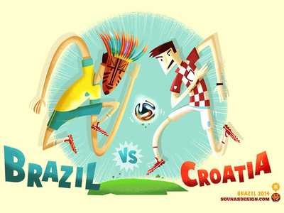 WC14 - Opening Match brazil croatia football illustration match players run vector