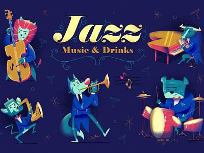 :::Jazz Animal Band::: animal character concert design happy illustration jazz monkey music piano saxophone vector
