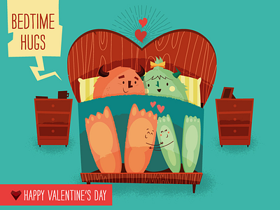 Bedtime Hugs bed feet hug love monsters valentine