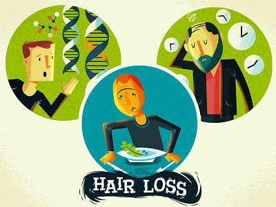 Hair Loss - mini illustrations dna food hair loss medical treatment nutrition older