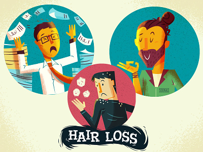 Hair Loss - mini illustrations bun hair style male stress tight