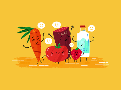 :::Happy Foods::: carrot foods milk refrigerator salami strawberry tomato
