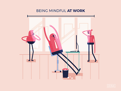 :::Mindful illustration - at work::: character mindful relax sun window work