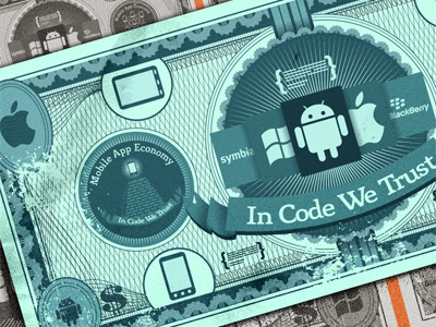 "In code we trust" cover illustration mobile report vector