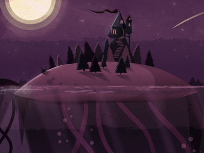 Deep Sea dream fantasy illustration islands medusa moon night sea sky stars trees