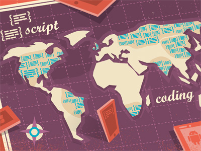 Code Map code developer editorial illustration map mobile