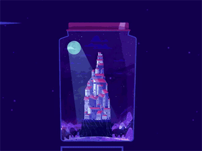 :::Jar Citadel - animated loop::: castle citadel fullmoon illustration jar moon moonshine window