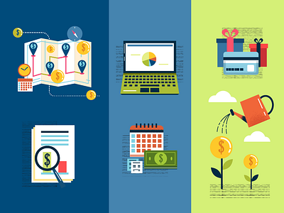 :::Financial icons::: charts computer economical financial graphics icons map money