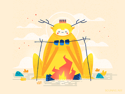 :::Campfire Monster::: characterdesign fire illustrator meat monster sky stars vector