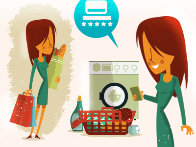 Woman Tasks clothes food house laundry mobile phone shopping supermarket tasks washing machine woman